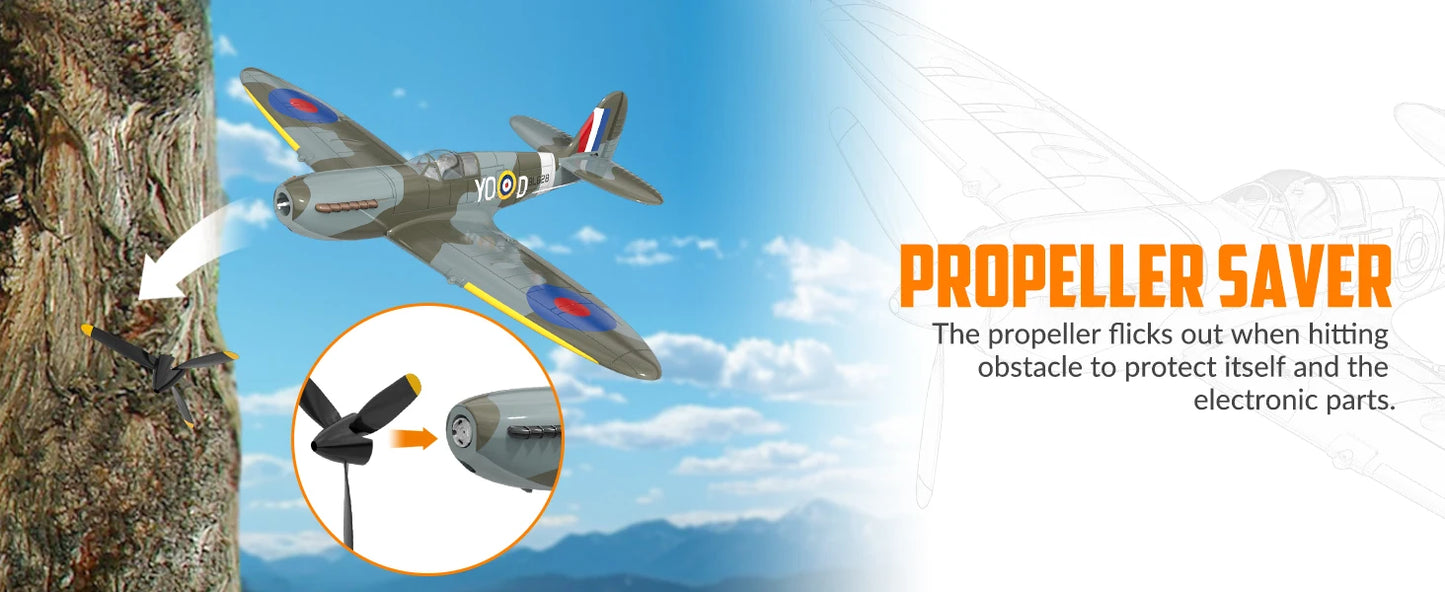 VOLANTEXRC RC Plane 4 Channel Remote Control Airplane Fighter Spitfire RTF with Aileron, Gyro, Aerobatics & 3 Modes Easy to Fly