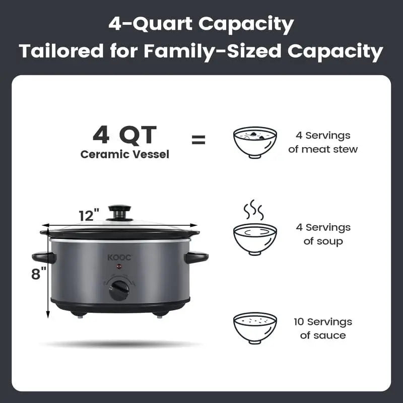 4 Quart Slow Cooker, Free Liners Included for Easy Clean-up, 3 Temperature Settings, Dishwasher Safe Crock, Stainless Steel, GRE