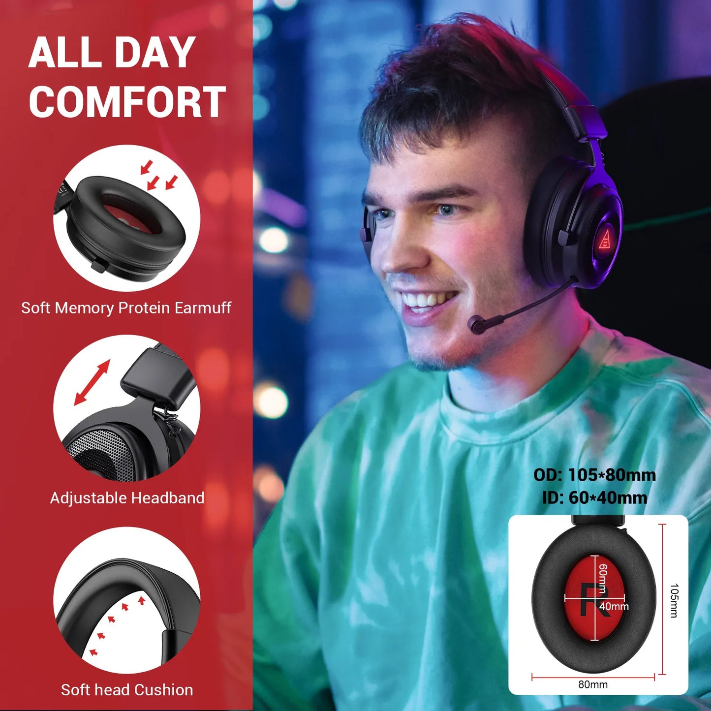 EKSA E900 BT 2.4GHz Wireless Bluetooth Headphones 7.1 USB/Type C Wired Gaming Headset Gamer with ENC Mic For PC/PS4/PS5/Xbox,50H