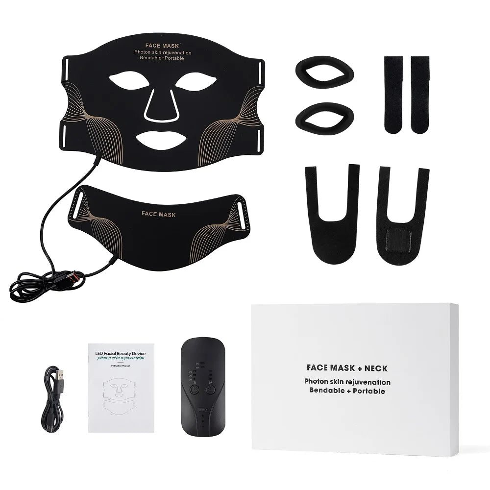 Face Neck Silicone LED Mask 7 Colors LED Light Photon Red Light Therapy Flexible Soft Mask Skin Tighten Repair Skin Facial Mask