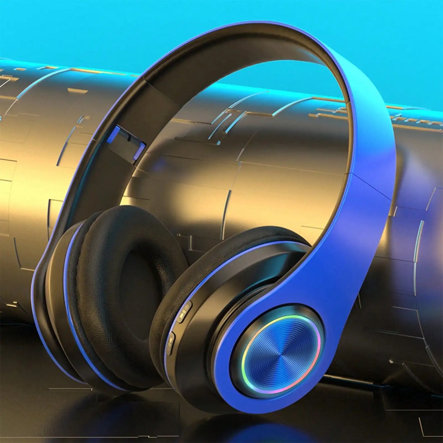 Bluetooth 5.3 Over-Ear Headphones, Active Noise Reduction, Subwoofer Bass, LED Light Design, Foldable Portable Wireless Headset for Gaming, Music, Sports, Phones & Computers