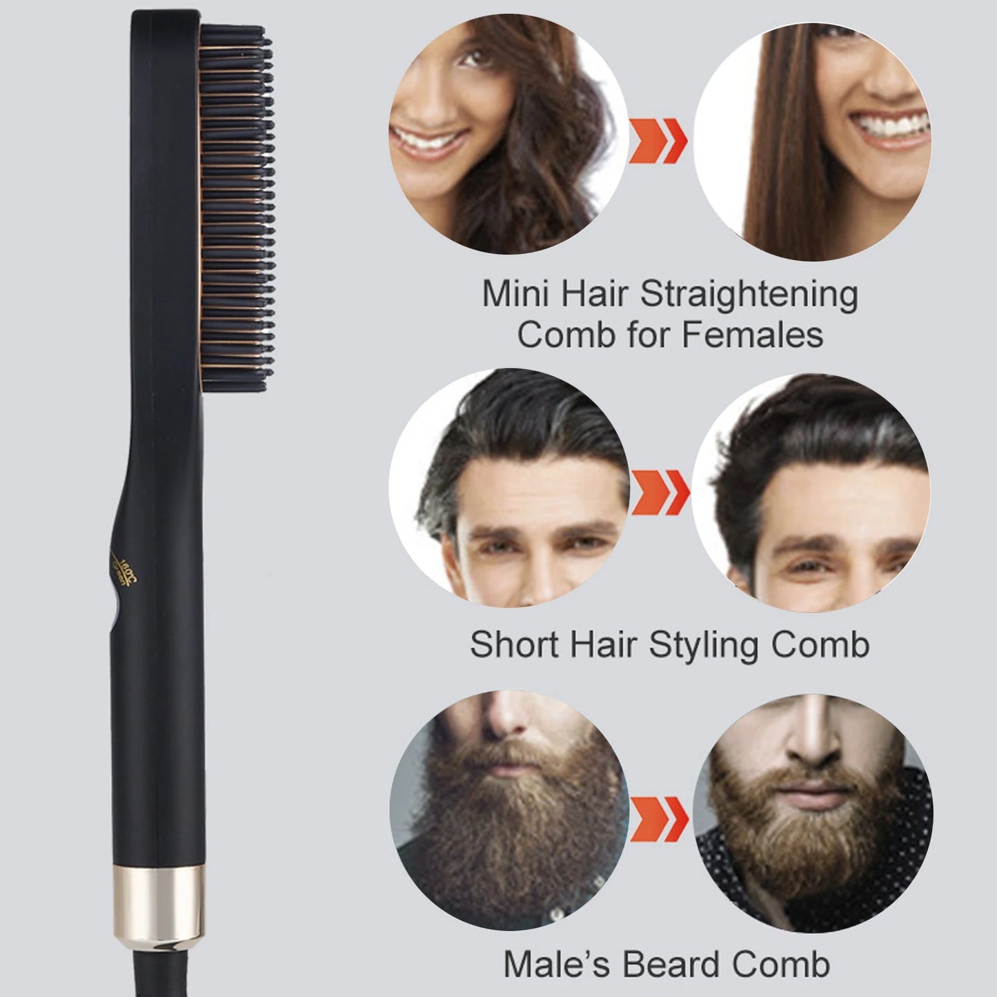 Electric Beard Straightening Comb Multifunctional Beard Straightener Brush Hair Styling Tool for Men