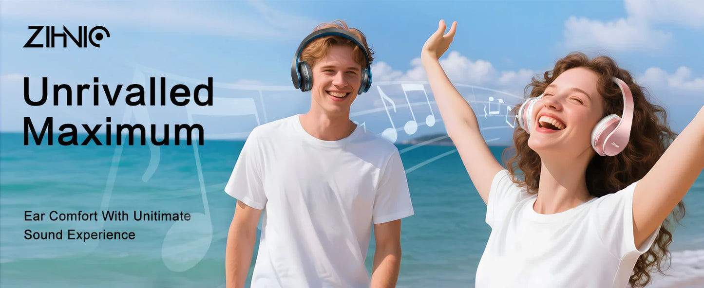 ZIHNIC Bluetooth Headphones Over-Ear, Foldable Wireless and Wired Stereo Headset Micro SD/TF, FM for Cell Phone,PC