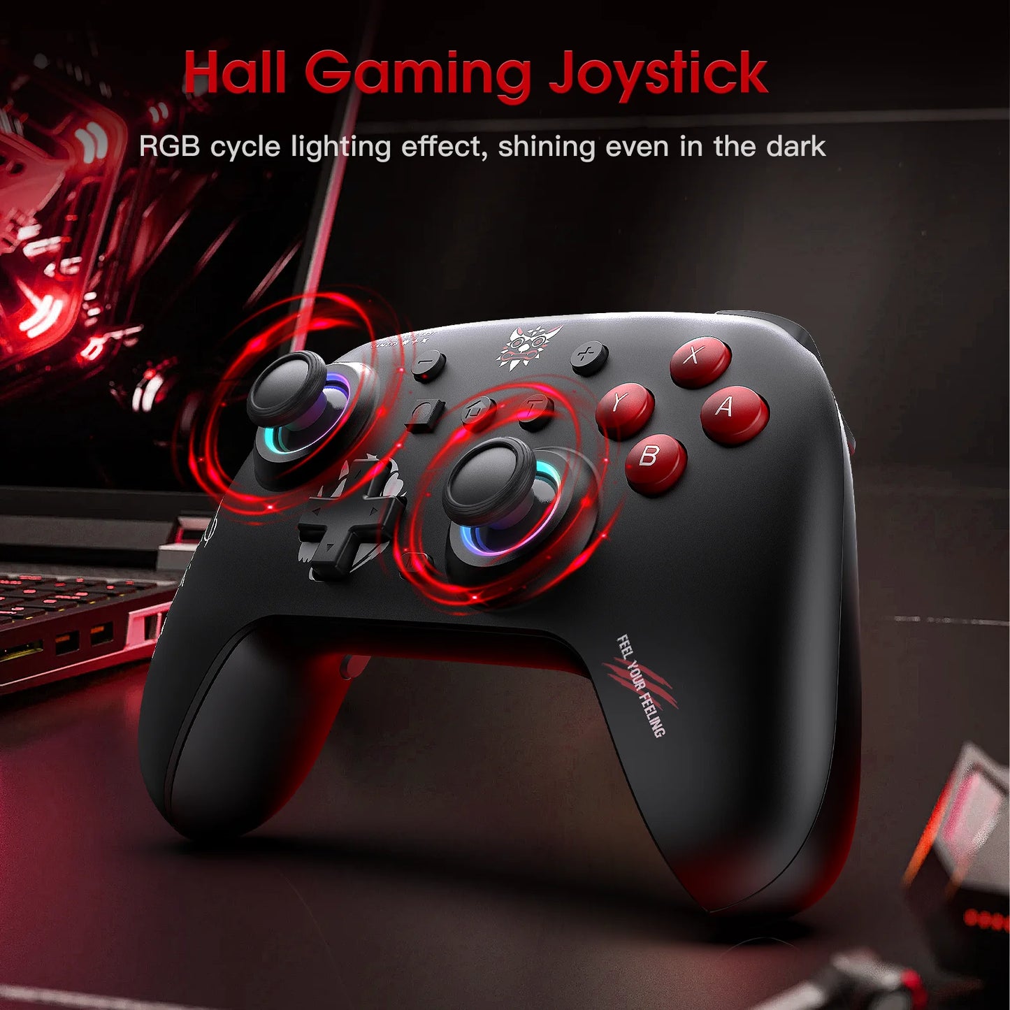 ONIKUMA Wireless Gaming Gamepads Dual Modes Mechanical Buttons Controller With RGB Cycle Lighting Effect Hall Gaming Joystick C1