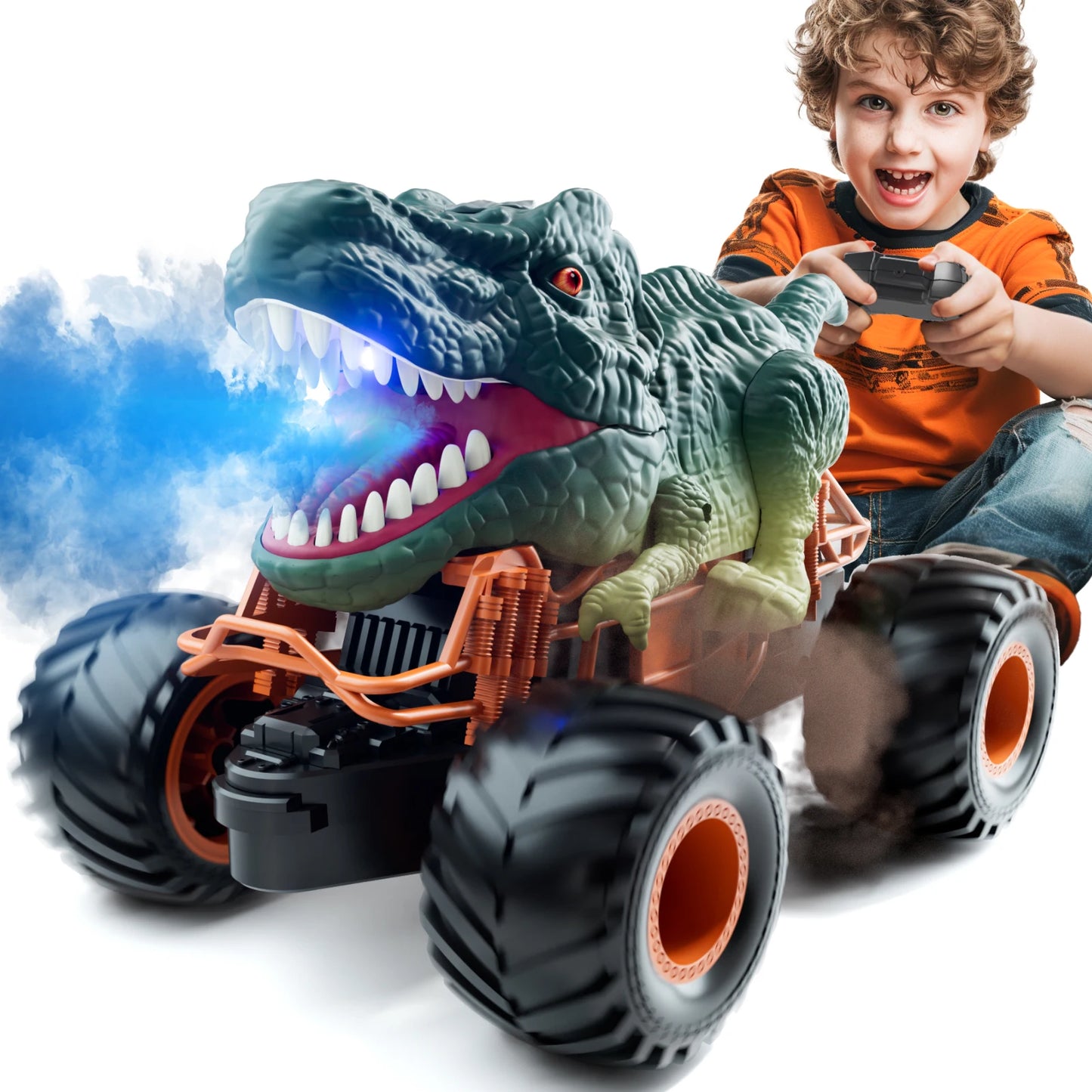 Remote Control Dinosaur Cars 2.4Ghz Rc Velociraptor Shaped Truck For 3-8 Kids Electric Car Toys Outdoor With Light & Sound Spray