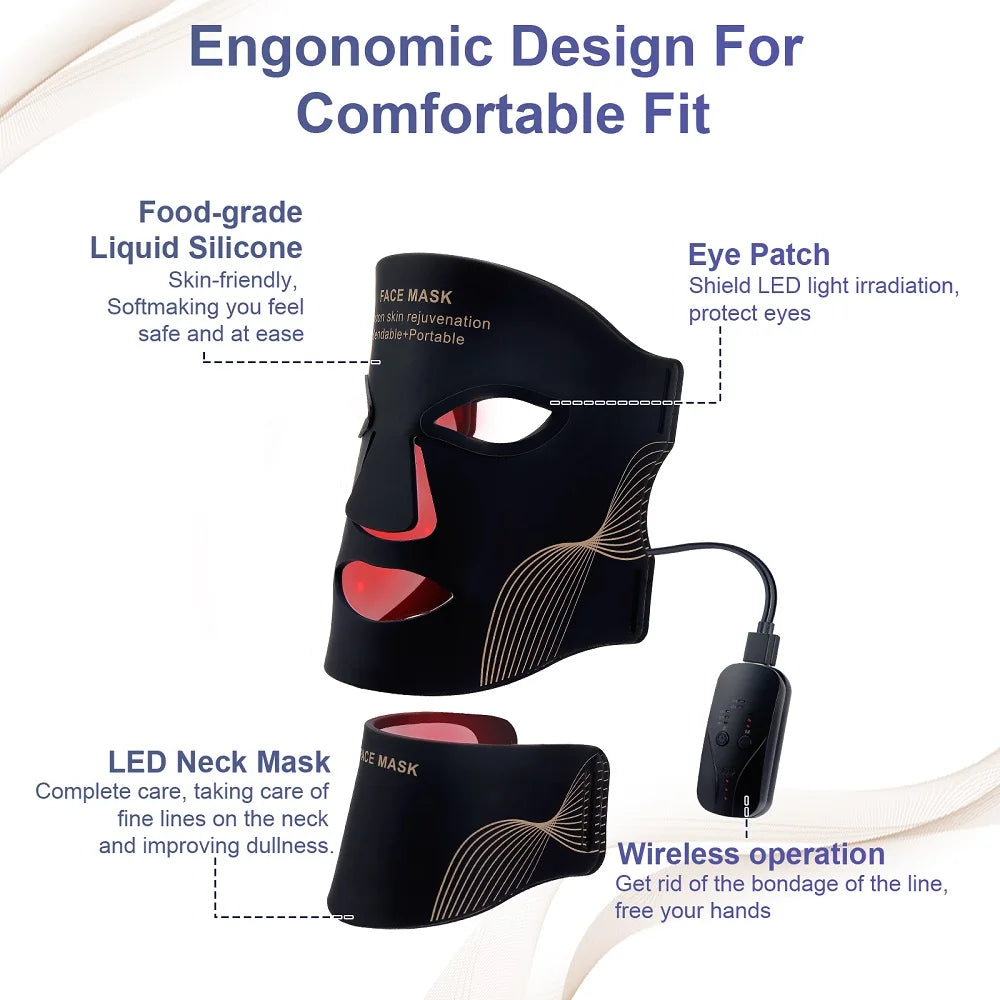 Face Neck Silicone LED Mask 7 Colors LED Light Photon Red Light Therapy Flexible Soft Mask Skin Tighten Repair Skin Facial Mask