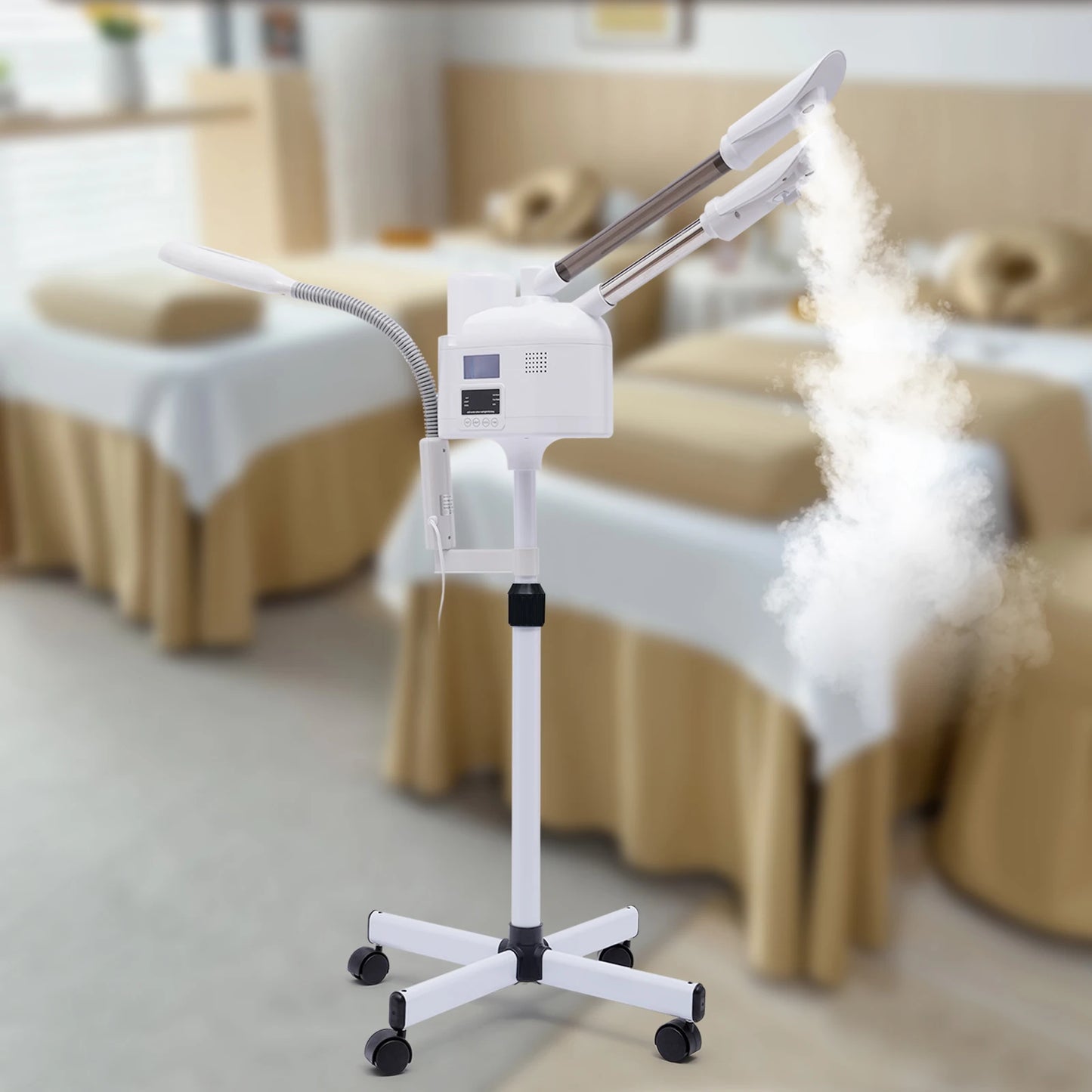 Facial Steamer Beauty Instrument, Intelligent Touch Screen PTC Technology, Hot&Cold Double Tube Nano Spray with Wheel 110V