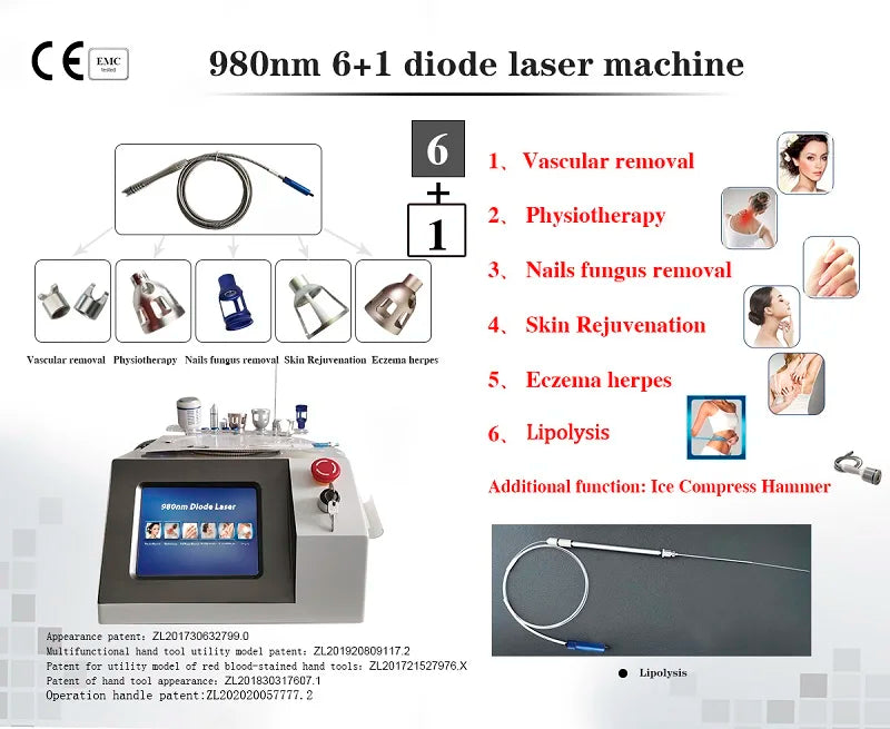 980Nm Laser Diode Vascular Spider Varicose Vein Removal Machine Treatment Fungi Physiotherapy For Nail Lipolisi Commercial Salon