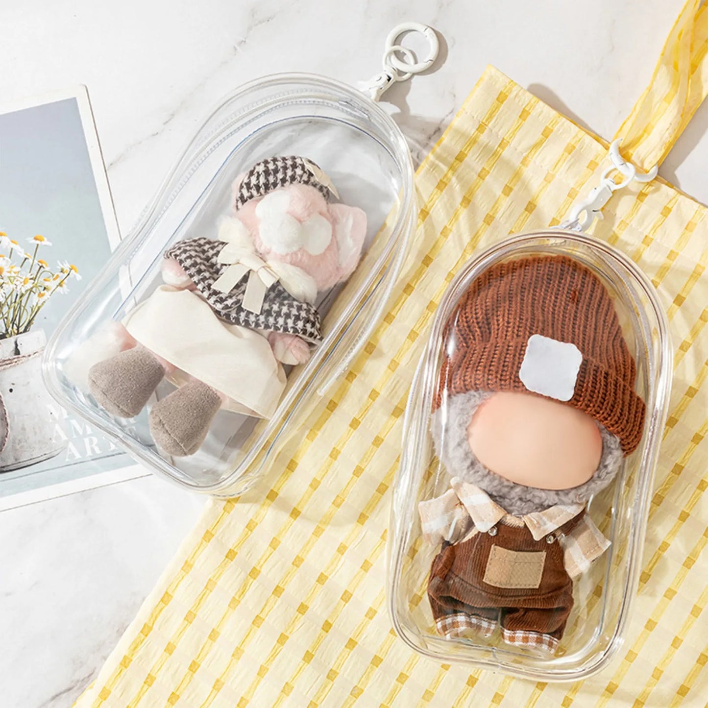 For Labubu Transparent Protective Cover Monster Toys Storage Box Elf Plushie Display Cover for Sitting Standing Doll Accessories