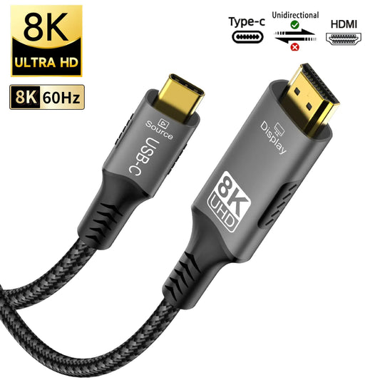 8K@60Hz USB C to HDMI Adapter  Type C to HDMI 2.1 Cable Compatible for Thunderbolt 3/4 MacBook Pro/Air, iPad, iMac