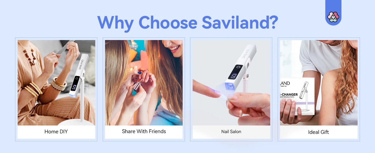 SAVILAND Rechargeable UV LED Nail Lamp with Magnetic Stand LCD Screen Timer Modes Portable Mini Nail Dryer Gel Nails Light