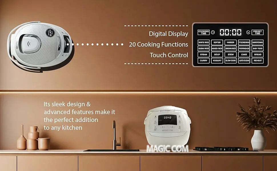 MAGiC COM rice cooker, 10Cup(Uncooked) 20cup(Cooked) Family-Sized,Steamer with Non-Stick Inner Pot,Delay Timer & Keep Warm,Black