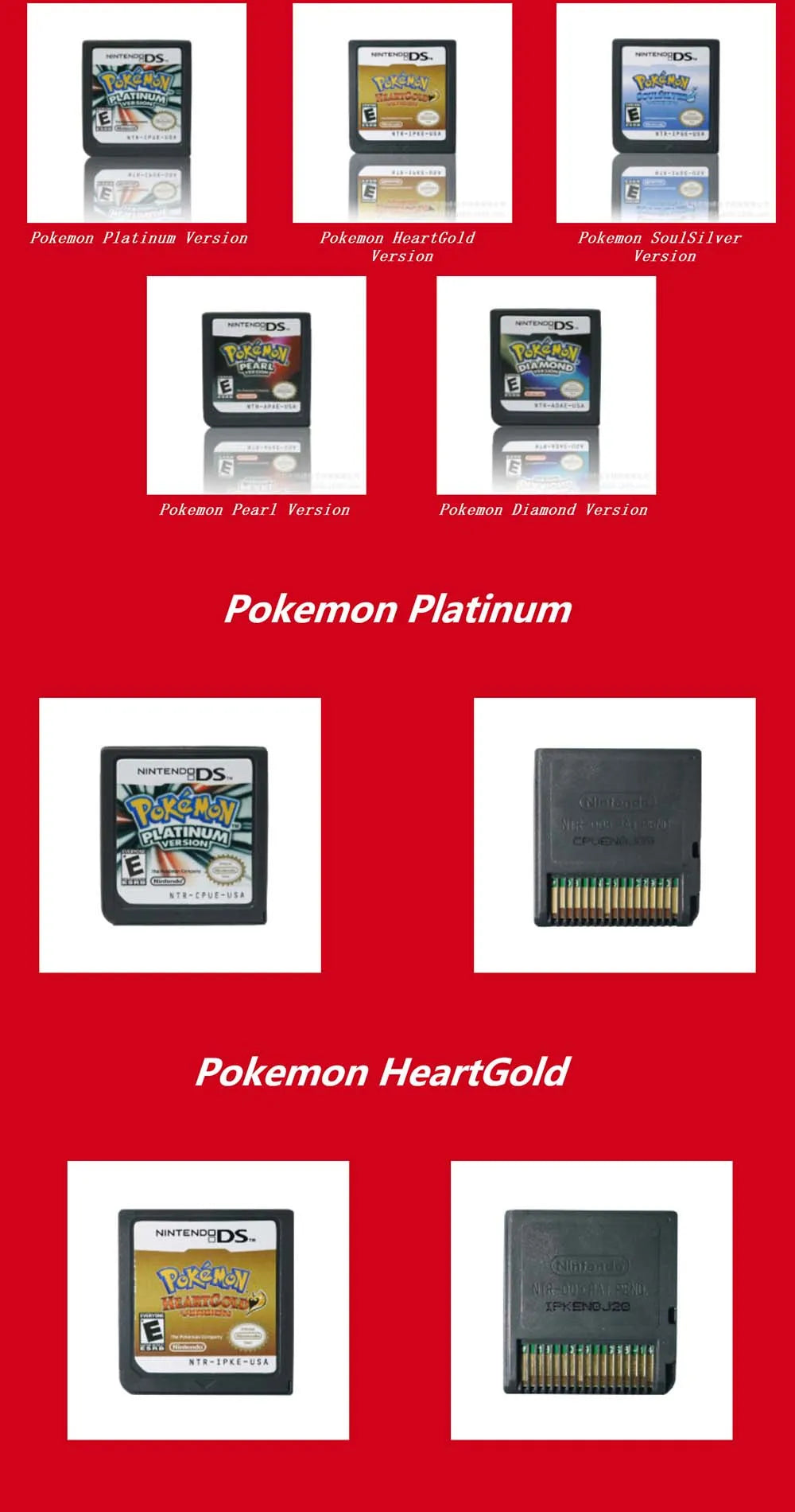 For Pokemon Series DS Game Cartridge Video Game Console Card USA Version Platinum Pearl Diamond HeartGold SoulSilver for NDS 3DS