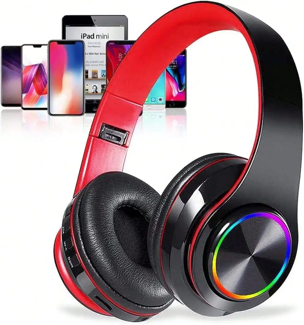 Bluetooth 5.3 Over-Ear Headphones, Active Noise Reduction, Subwoofer Bass, LED Light Design, Foldable Portable Wireless Headset for Gaming, Music, Sports, Phones & Computers