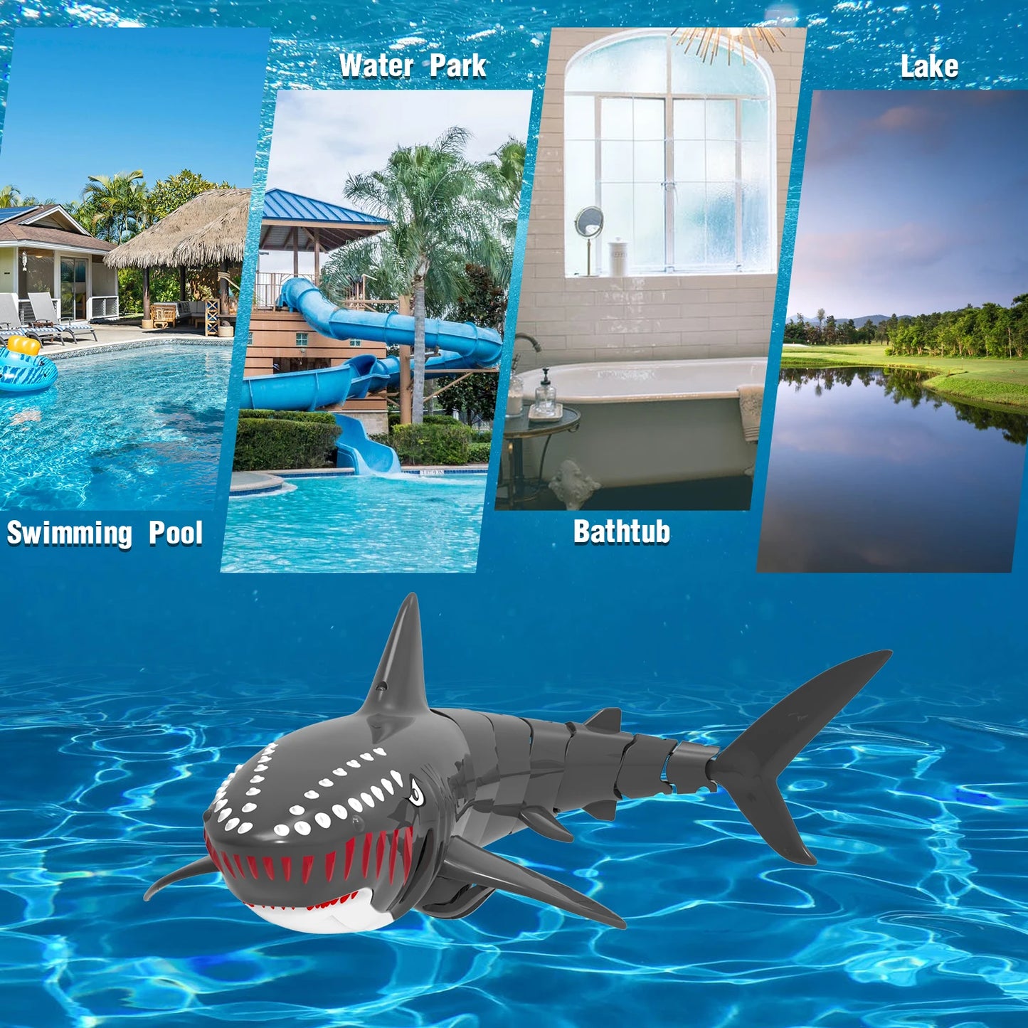 VOLANTEXRC RC Shark Toys 2.4Ghz 1:18 Scale High Simulation Remote Control Shark Swimming Pool Toy With 2 Batteries For Kids