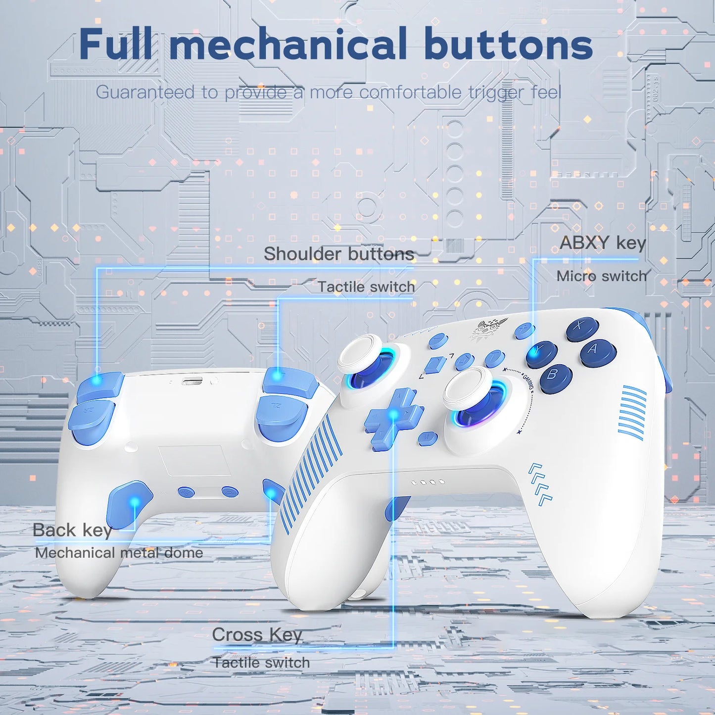ONIKUMA Wireless Gaming Gamepads Dual Modes Mechanical Buttons Controller With RGB Cycle Lighting Effect Hall Gaming Joystick C1