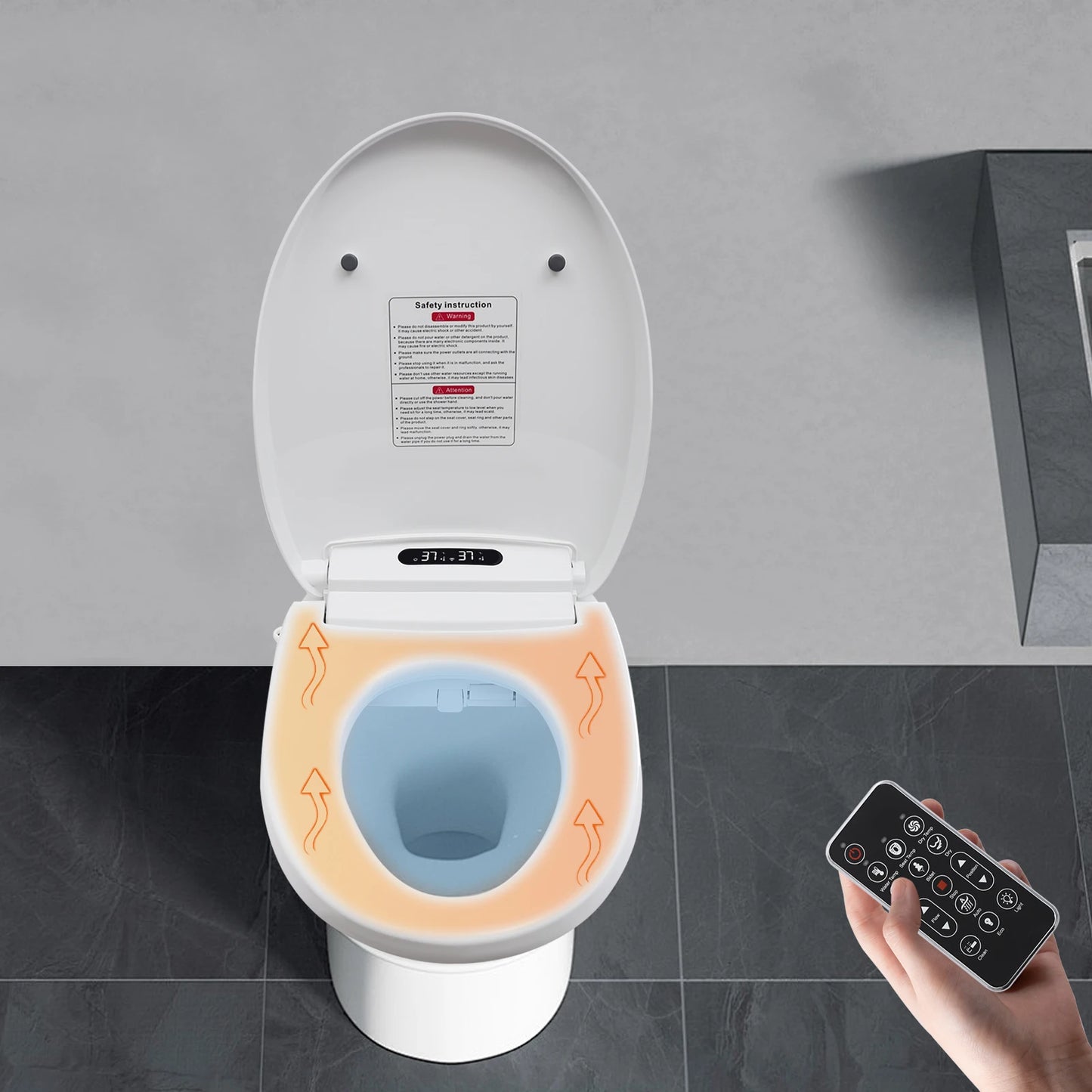 Electronic Heated Smart Toilet  Seat Bidet with Air Dryer Adjustable Temp LED Night Light Self-Cleaning Nozzle Side Controls