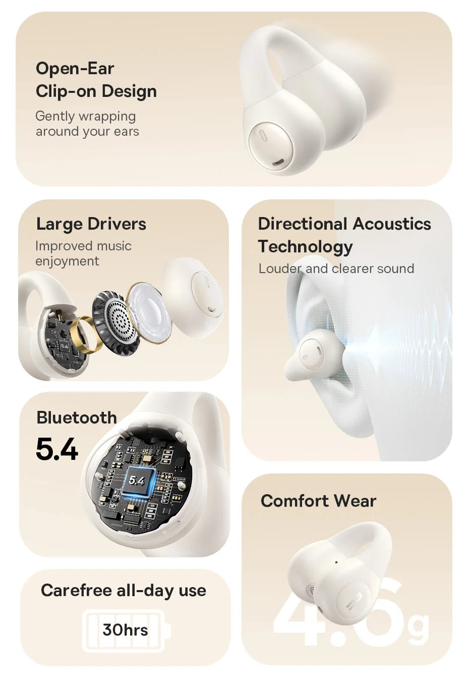 Baseus Bass 15 Clip Open Ear Earphones Wireless Bluetooth 5.4 Ear Clip Earphones Ear Sports TWS Earbuds 2-Mic ENC Headphones