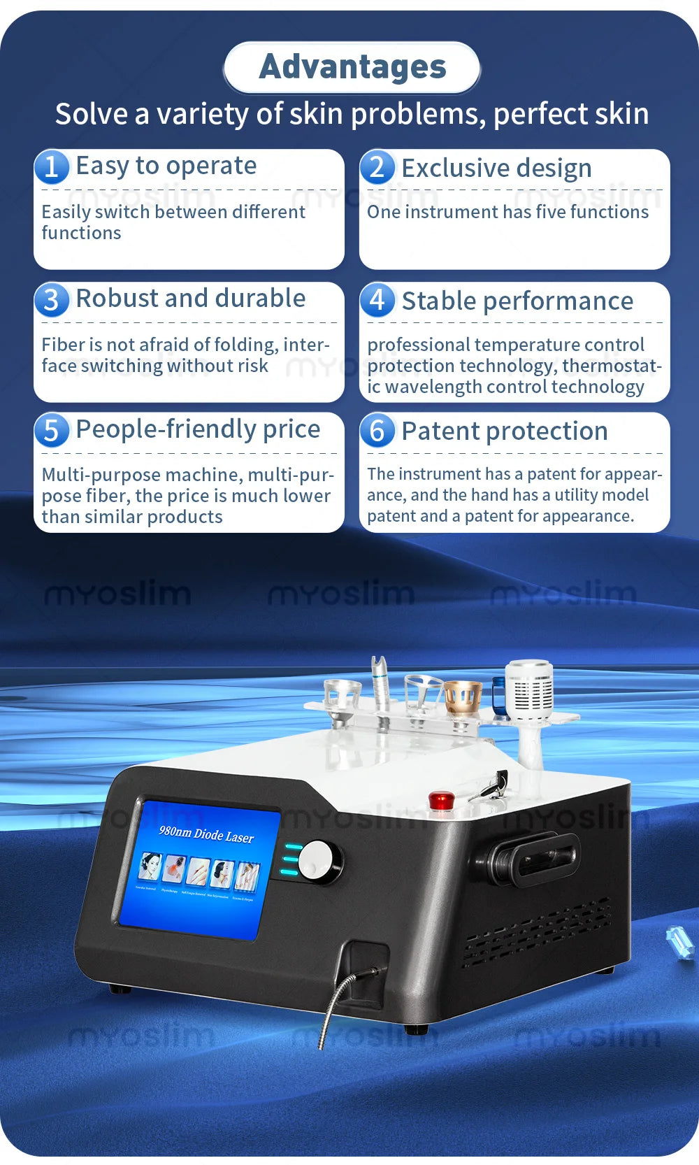 980nm 5 in 1 Laser Diode Vascular Spider Varicose Vein Remover Nail Fungus Treatment Physical Therapy Eczema Removal