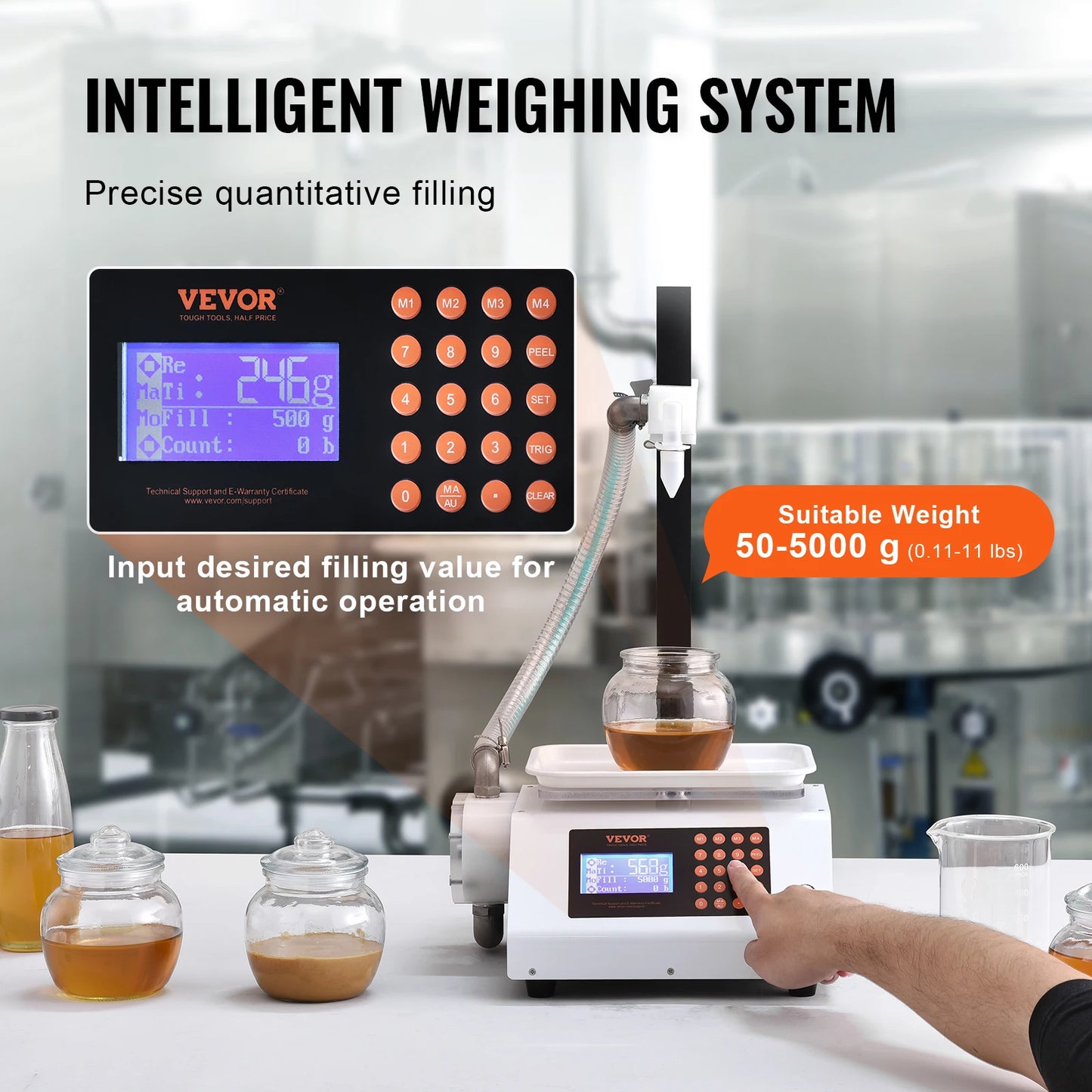 SucceBuy Liquid Filling Machine 50-5000g Weighting Automatic Bottle Filler Gear Pump Digital Control Bottling for Honey Oil