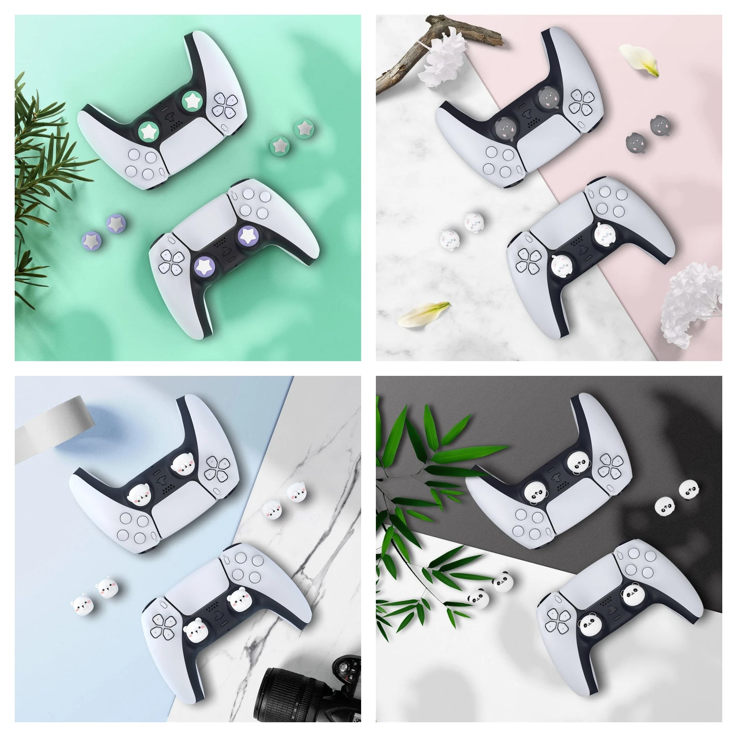 PlayVital Cute Thumb Grips Joystick Caps Thumbstick Cover for ps5/4, for Xbox Series X/S & Xbox One, for Switch Pro Controller