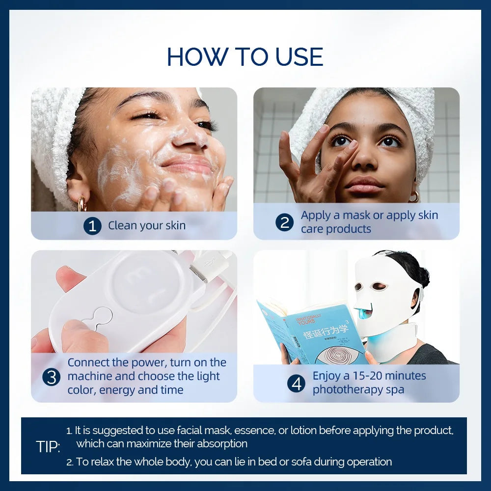 Foreverlily Face Neck Silicone LED Mask 7 Colors LED Light Photon Red Light Therapy 3D Flexible Facial Mask Anti-Ance Skin Care