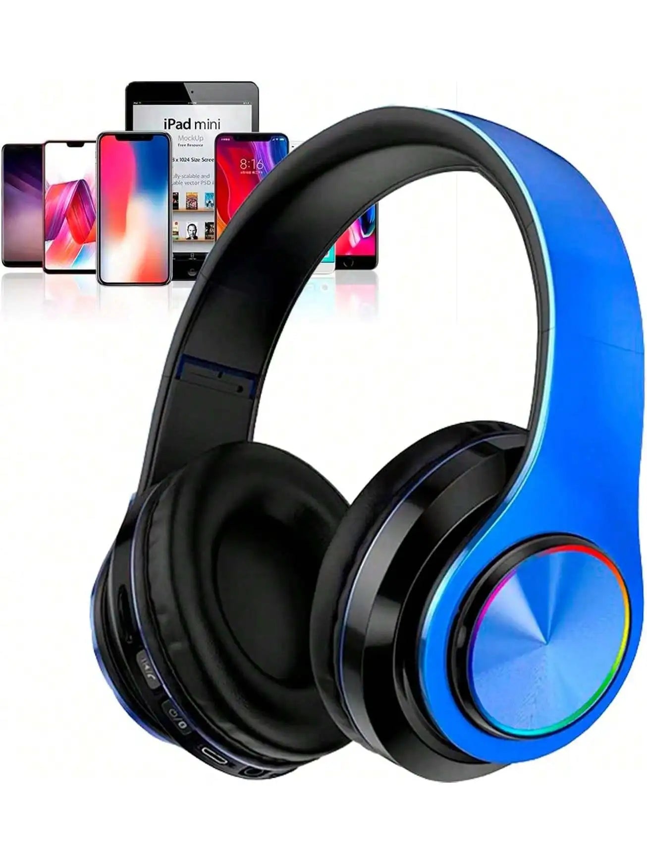 Bluetooth 5.3 Over-Ear Headphones, Active Noise Reduction, Subwoofer Bass, LED Light Design, Foldable Portable Wireless Headset for Gaming, Music, Sports, Phones & Computers