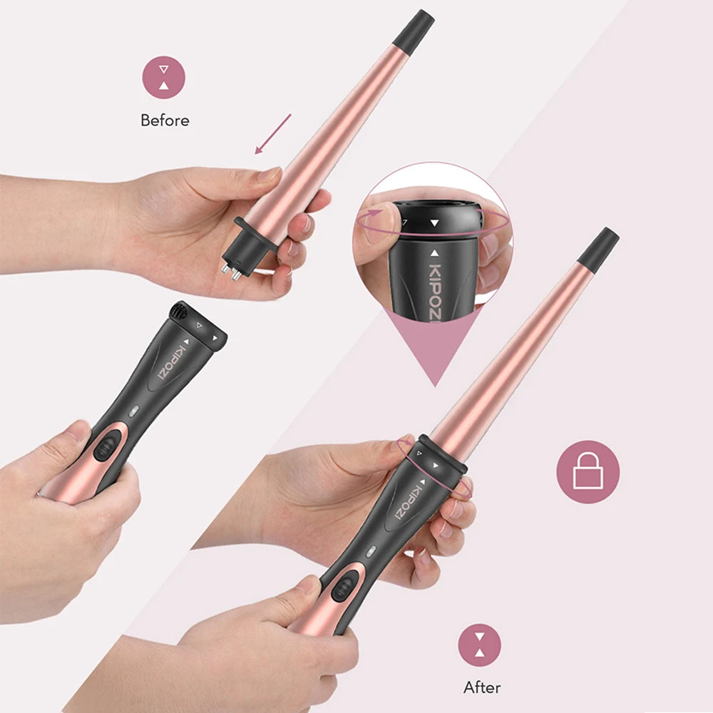 KIPOZI Electric Hair Curler 5 in 1 Replaceable Curling Wand Set Long Curling Tong Wand Ptc Professional Hair Curling Iron