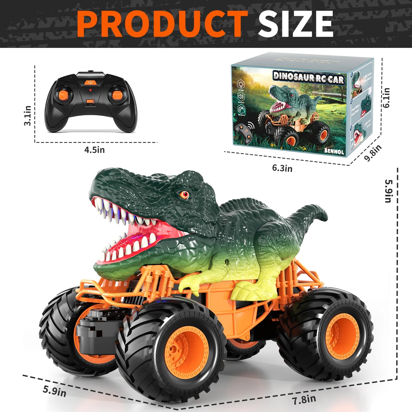 Remote Control Dinosaur Cars 2.4Ghz Rc Velociraptor Shaped Truck For 3-8 Kids Electric Car Toys Outdoor With Light & Sound Spray
