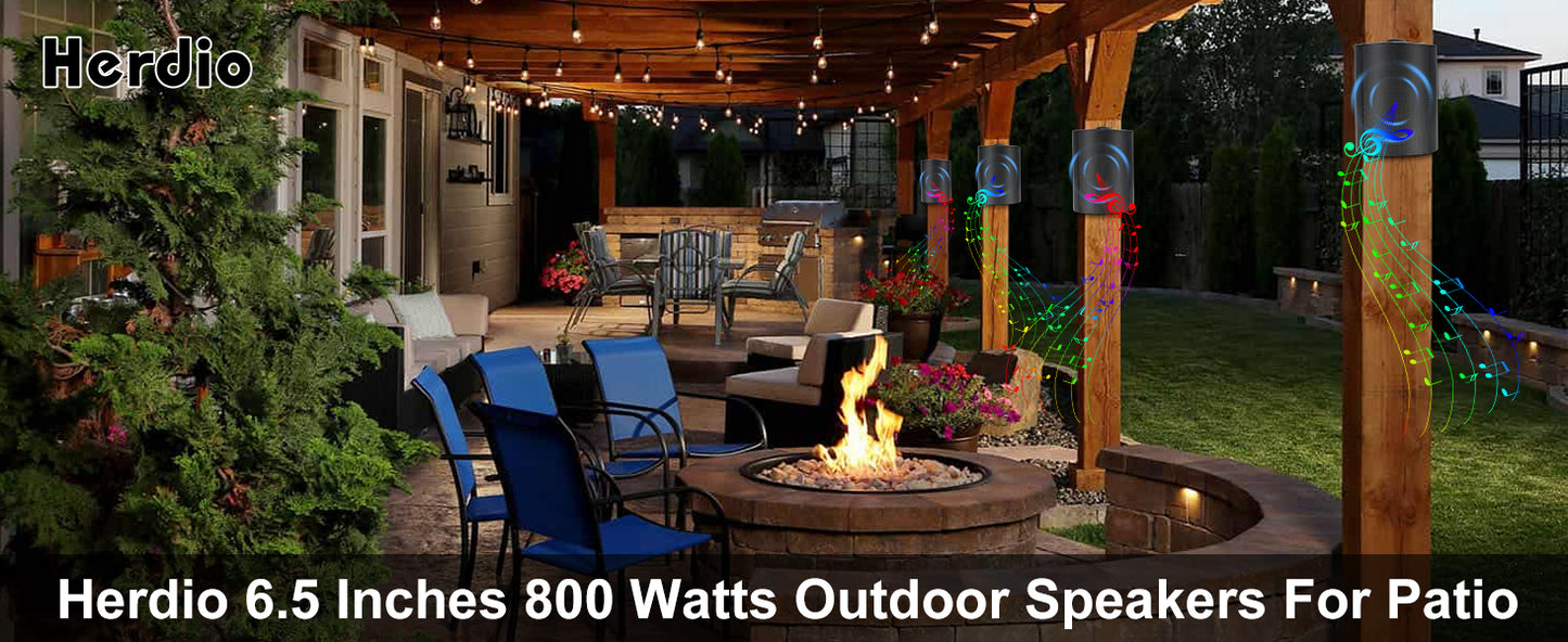 Herdio 4PCS 800W 6.5'' Outdoor Speakers Wired Waterproof Passive Wall Mount Speakers With Powerful Bass For Home Patio Poolside