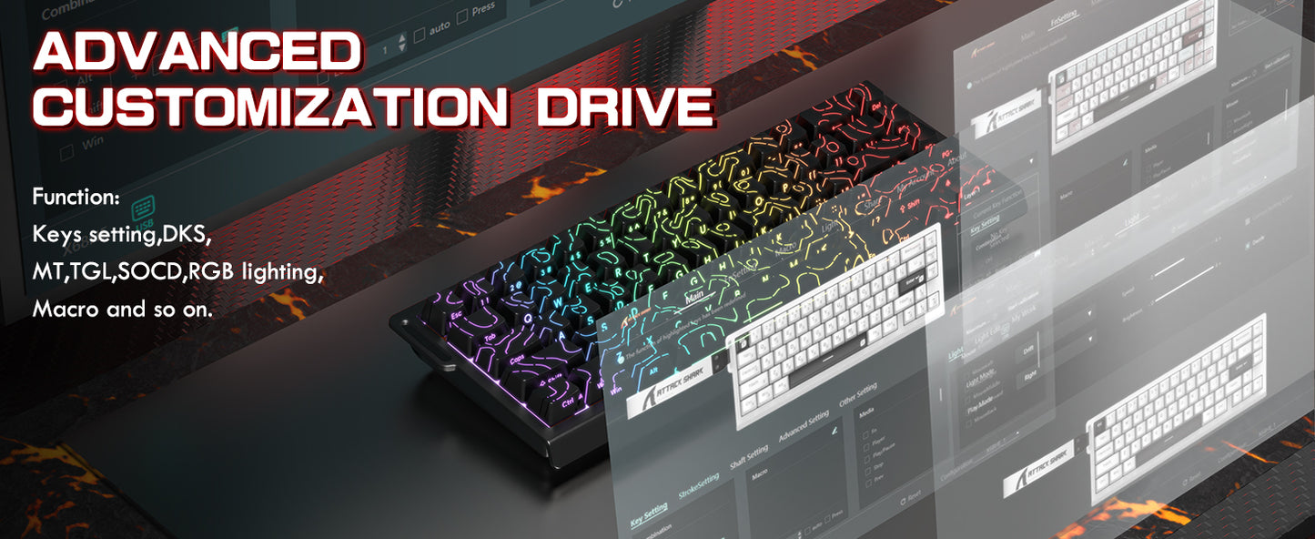 MAMBASNAKE x ATTACK SHARK X68 PRO HE Wireless Rapid Trigger Gaming Keyboard with Adjustable Actuation,8K Polling Rate